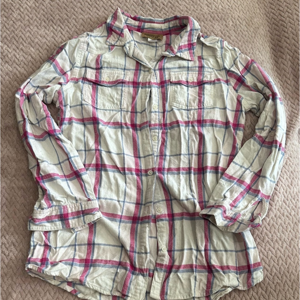 PINK WHITE AND BLUE FLANNEL * size xl girls